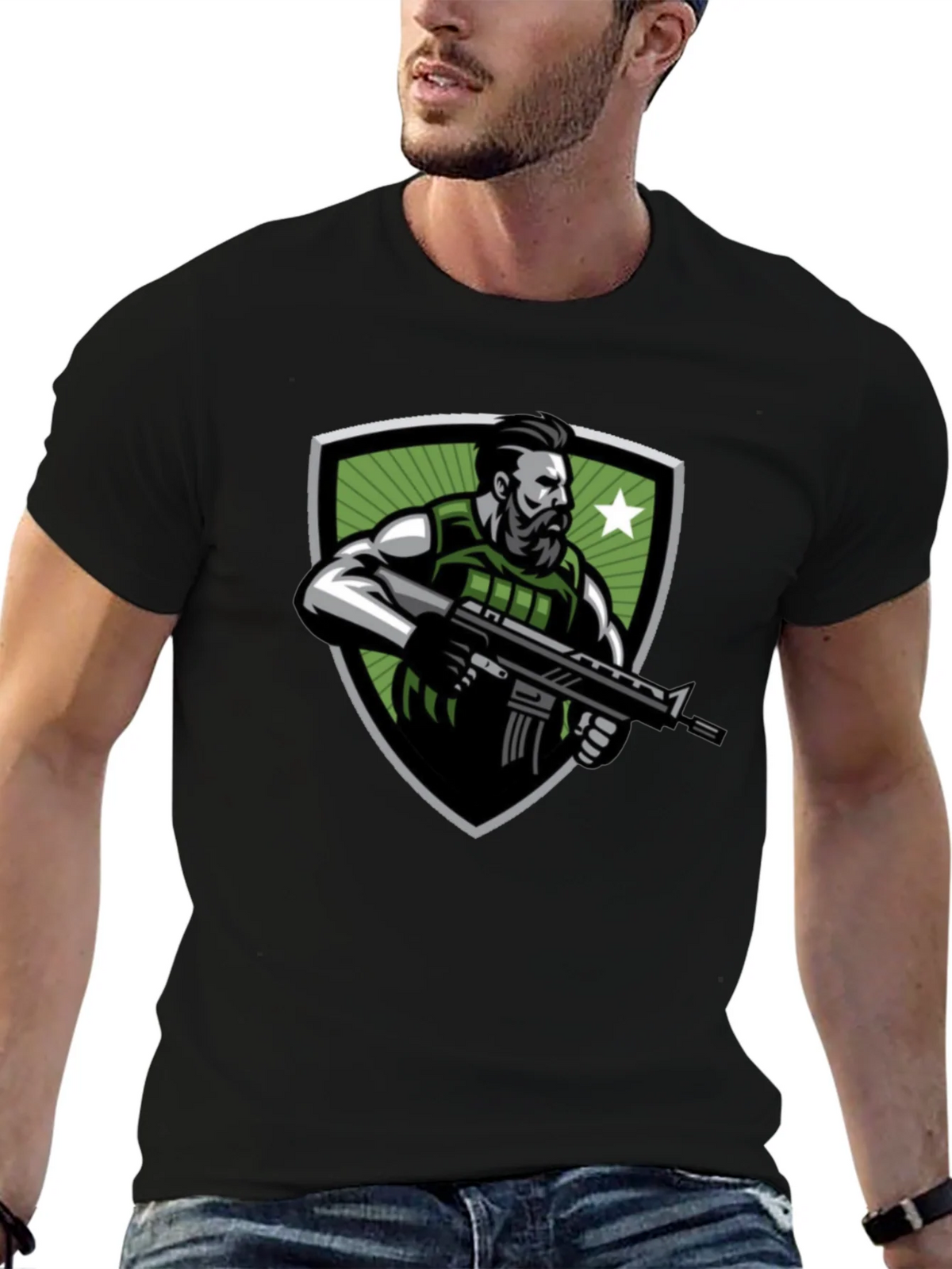 Tactical Soldier Graphic Tee - Black