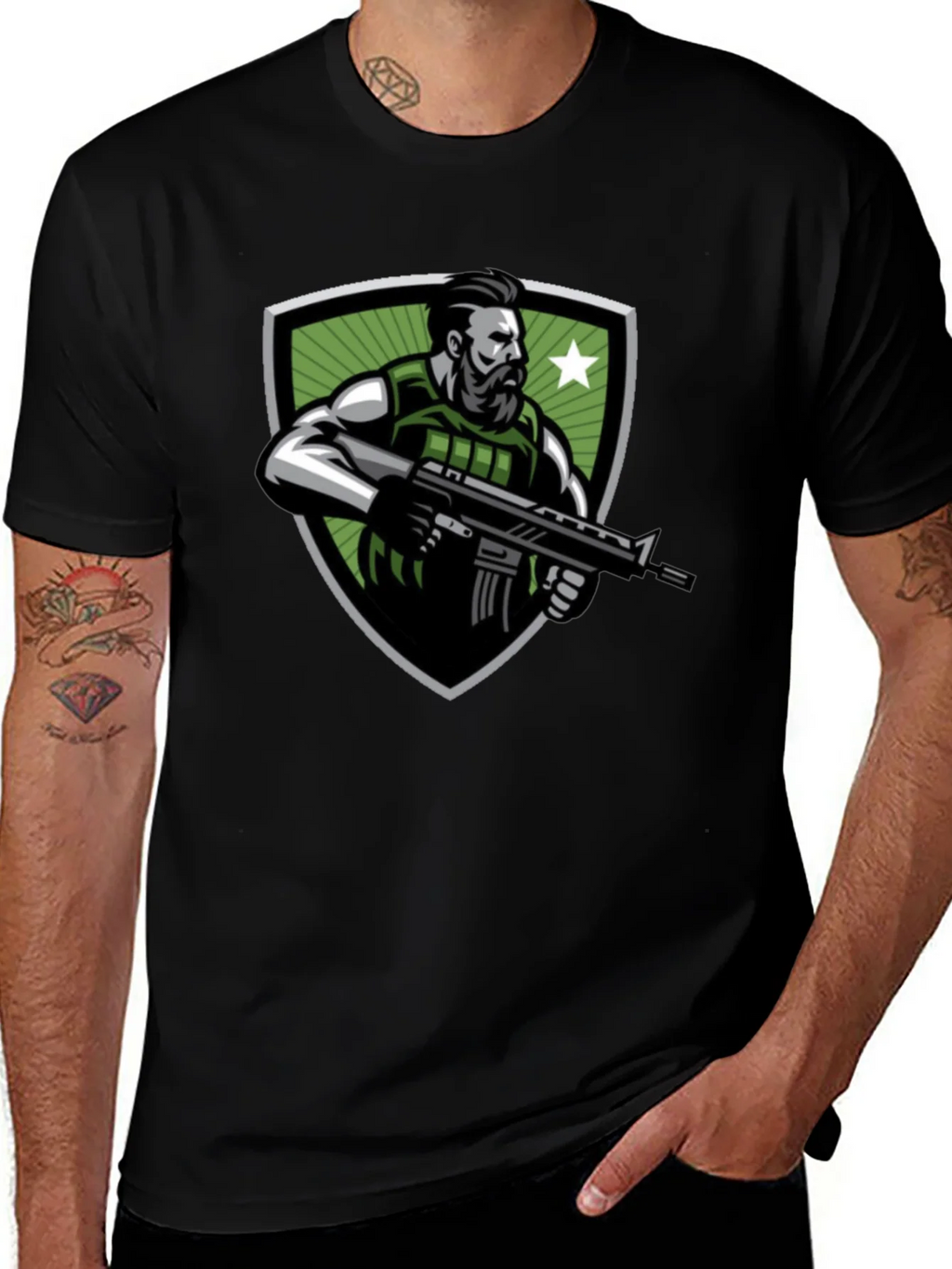 Tactical Soldier Graphic Tee - Black