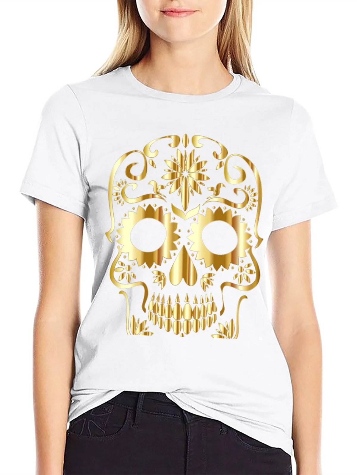 Golden Sugar Skull Graphic Tee