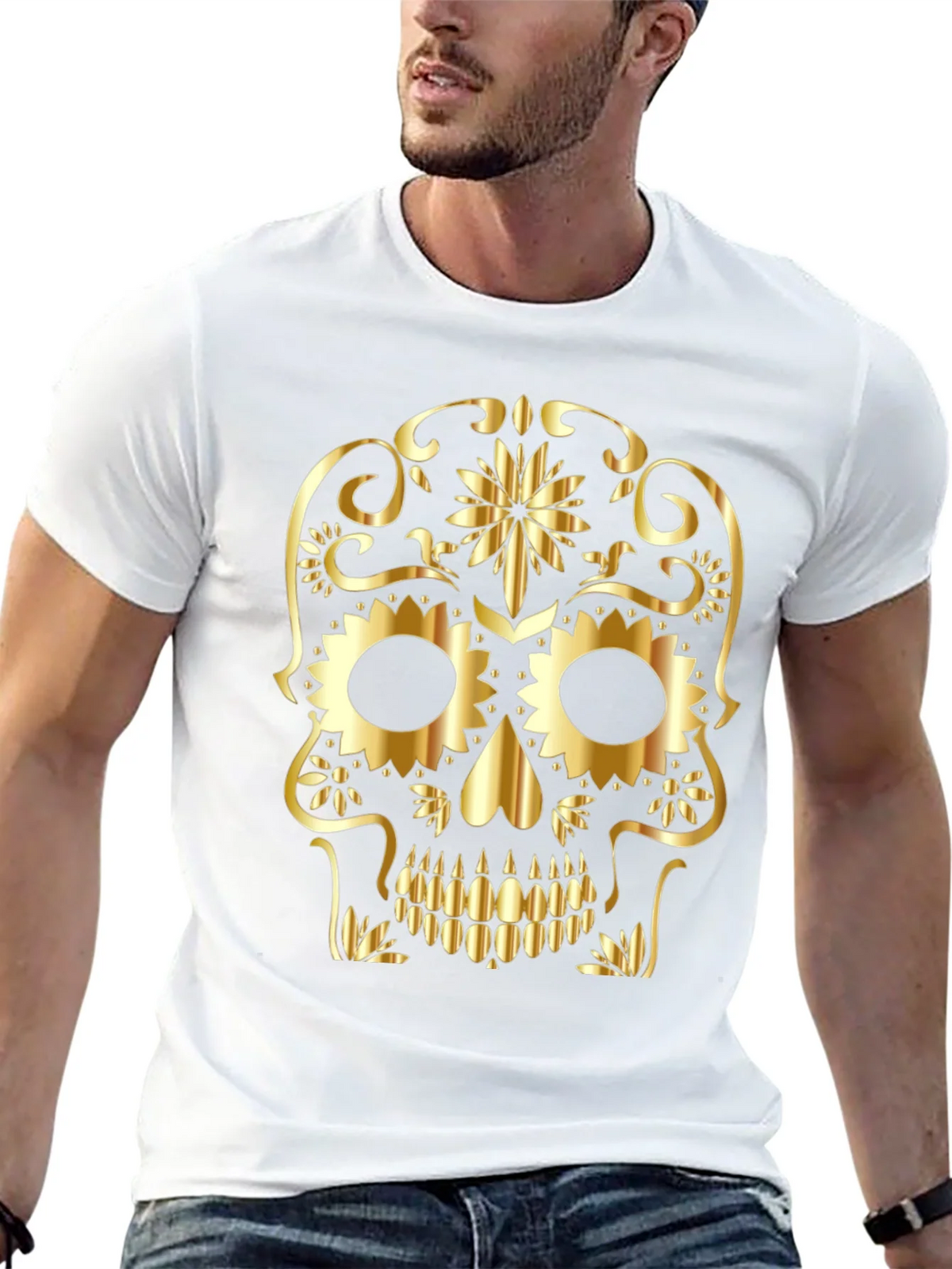 Golden Sugar Skull Graphic Tee