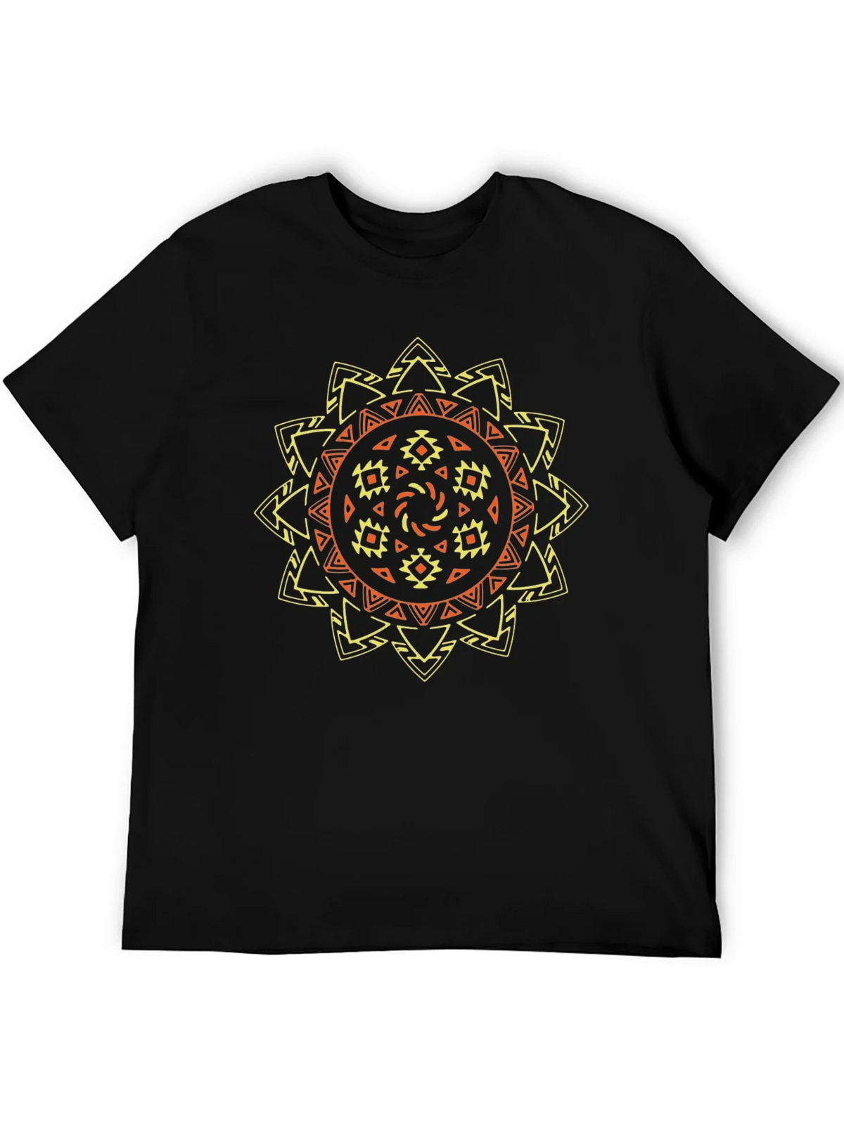 Tribal Sun Graphic Tee - Stylish Black T-Shirt