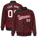 Custom Black Red Varsity Full-Snap Leopard Print Graffiti Pattern Letterman Baseball Jacket