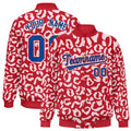 Custom Red White Varsity Full-Snap Leopard Print Graffiti Pattern Letterman Baseball Jacket