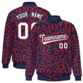 Custom Navy Red Varsity Full-Snap Leopard Print Graffiti Pattern Letterman Baseball Jacket