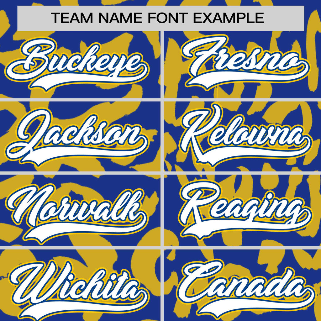 Custom Royal Gold Varsity Full-Snap Leopard Print Graffiti Pattern Letterman Baseball Jacket