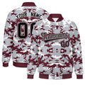 Custom Gray Crimson-White Varsity Full-Snap Camo Letterman Jacket