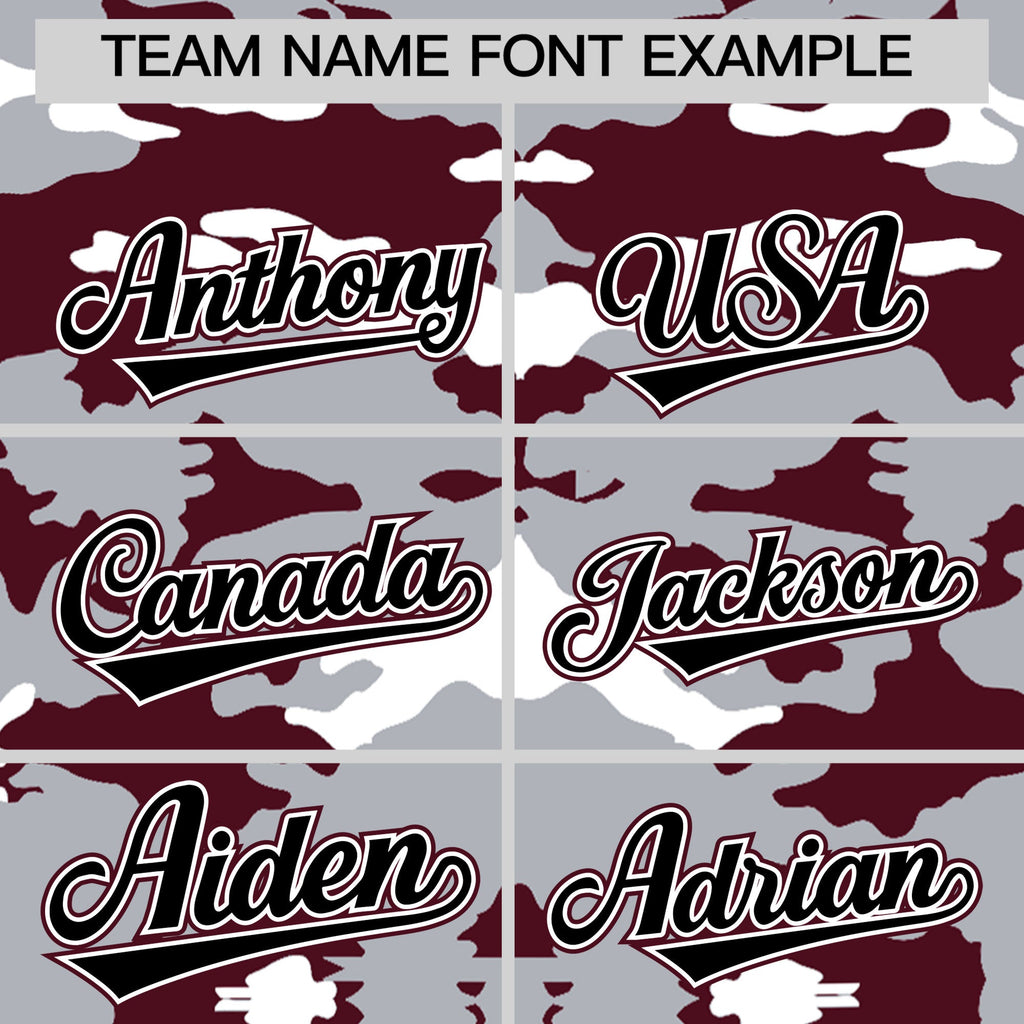 Custom Gray Crimson-White Varsity Full-Snap Camo Letterman Jacket