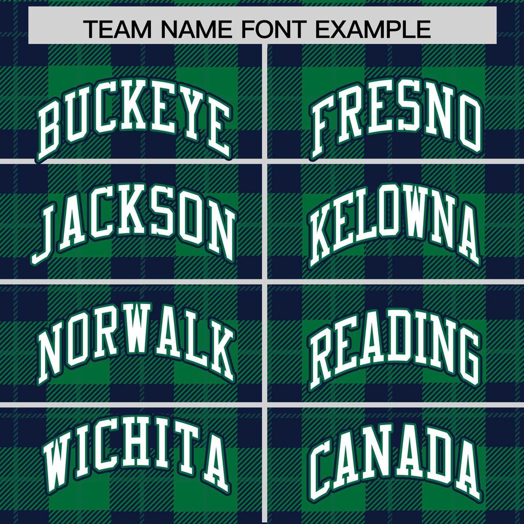 Custom Green Navy Varsity Full-Snap Plaid Pattern Letterman Baseball Jacket