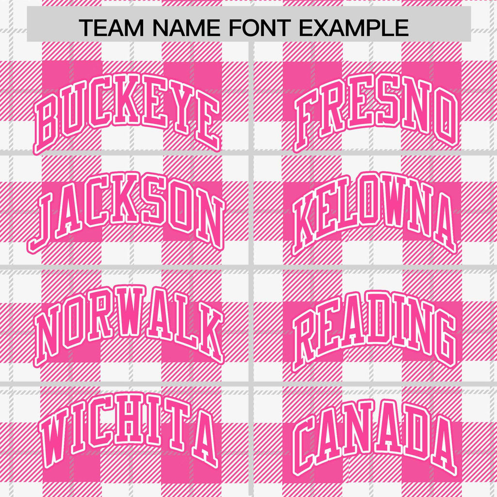 Custom Pink White Varsity Full-Snap Plaid Pattern Letterman Baseball Jacket