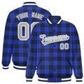 Custom Royal Navy Varsity Full-Snap Plaid Pattern Letterman Baseball Jacket