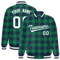 Custom Green Navy Varsity Full-Snap Plaid Pattern Letterman Baseball Jacket