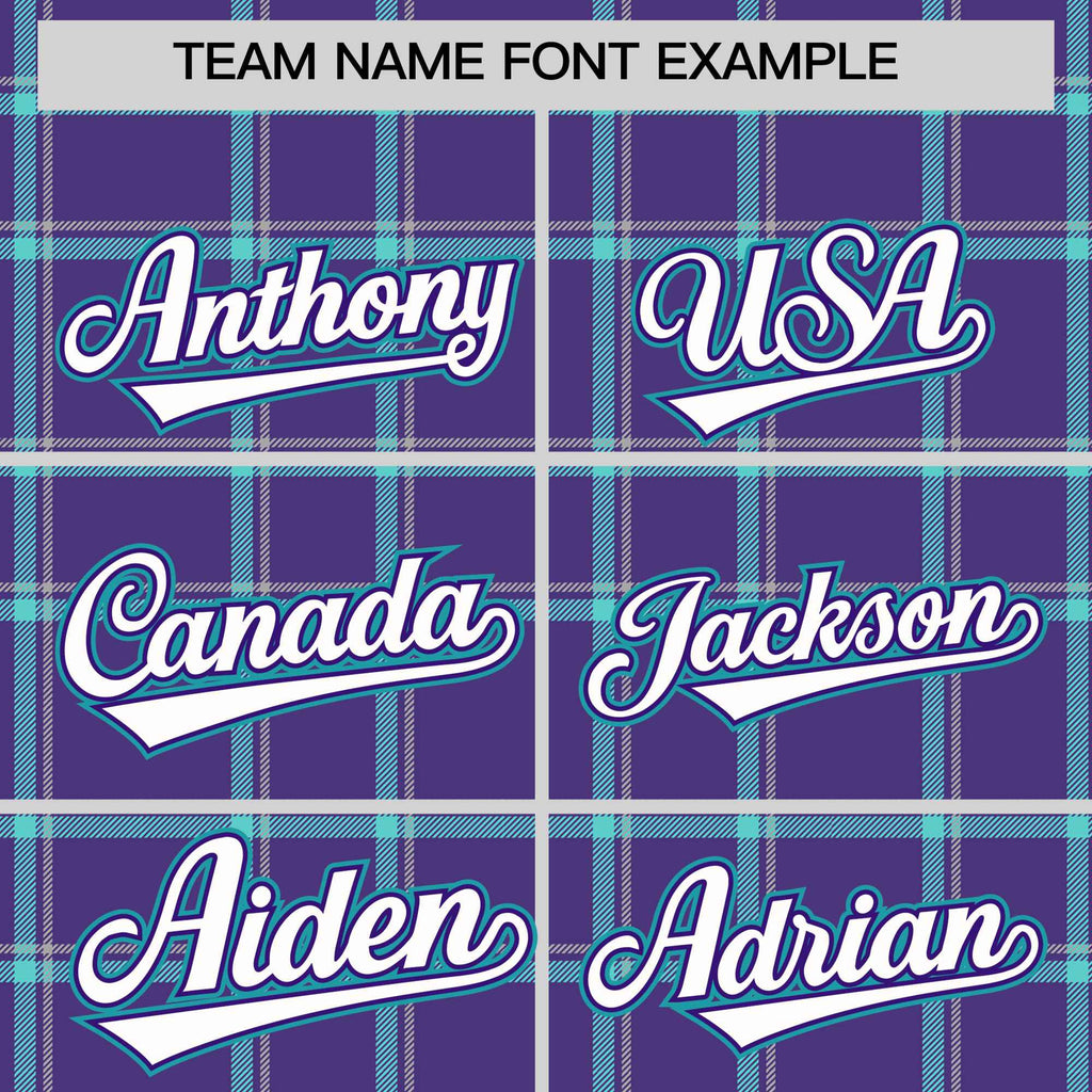 Custom Purple Varsity Full-Snap Plaid Pattern Letterman Baseball Jacket