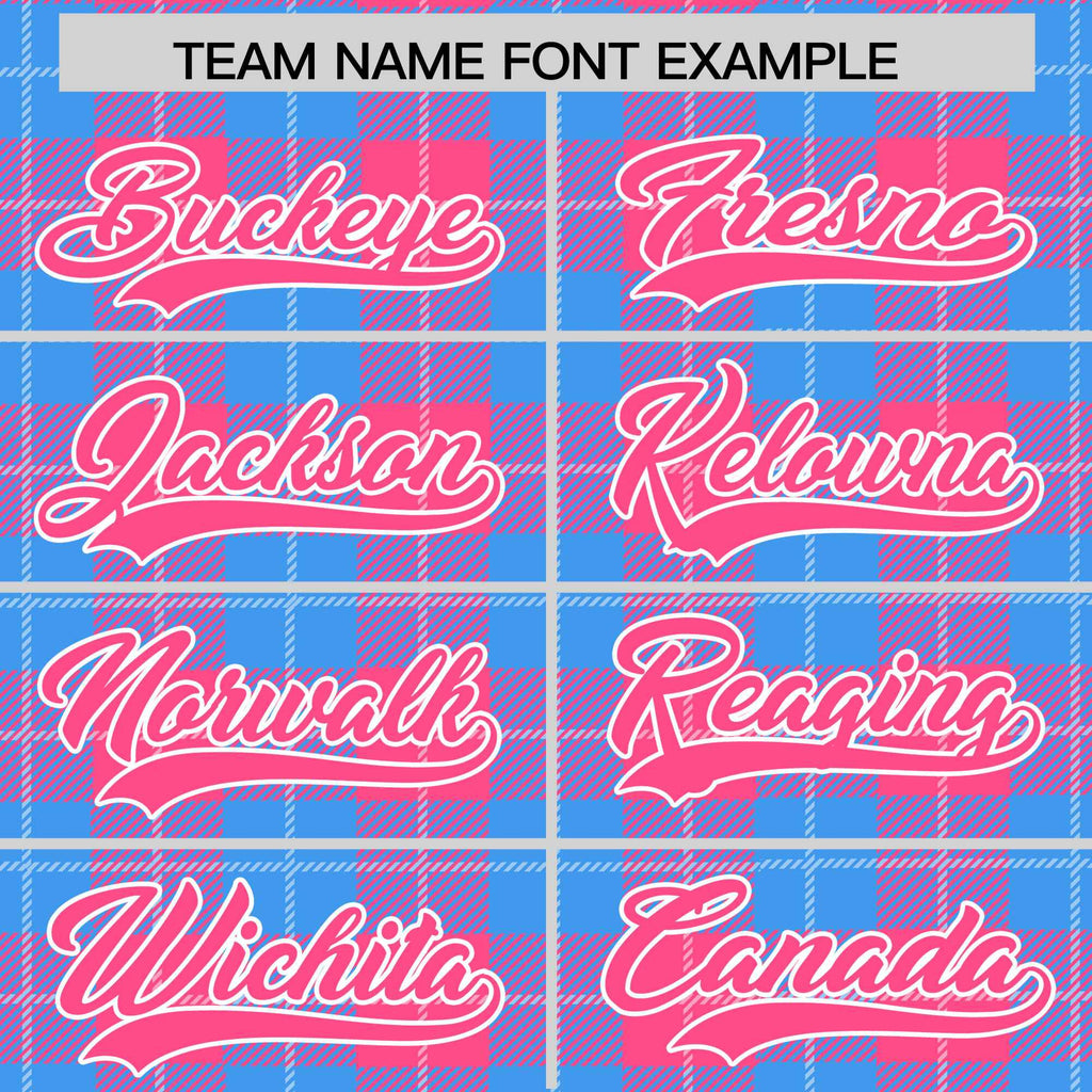 Custom Powder Blue Pink Varsity Full-Snap Plaid Pattern Letterman Baseball Jacket
