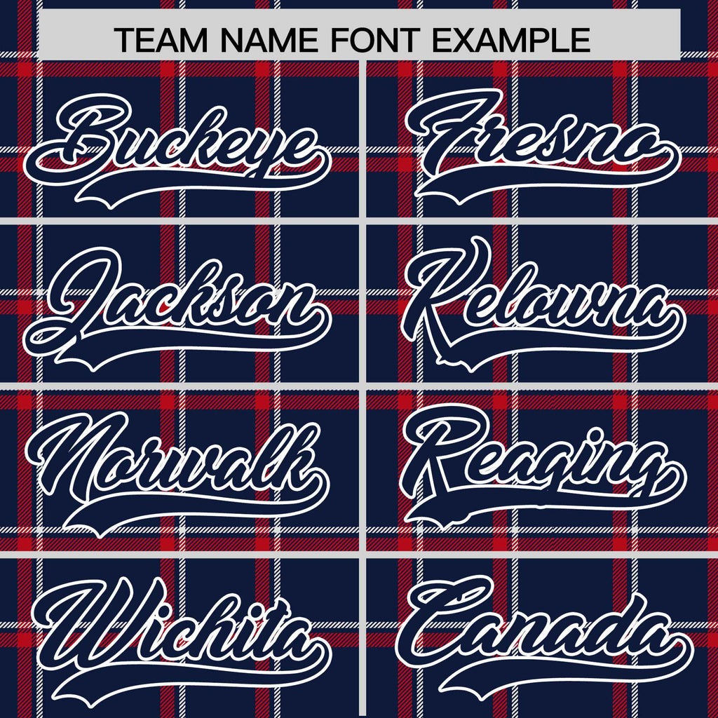 Custom Navy Varsity Full-Snap Plaid Pattern Letterman Baseball Jacket