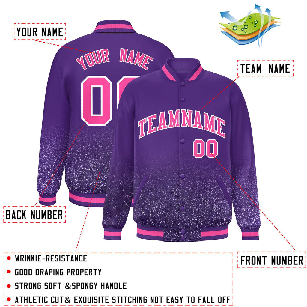 Custom Purple Varsity Full-Snap Sparkle-Effect Pattern Letterman Baseball Jacket