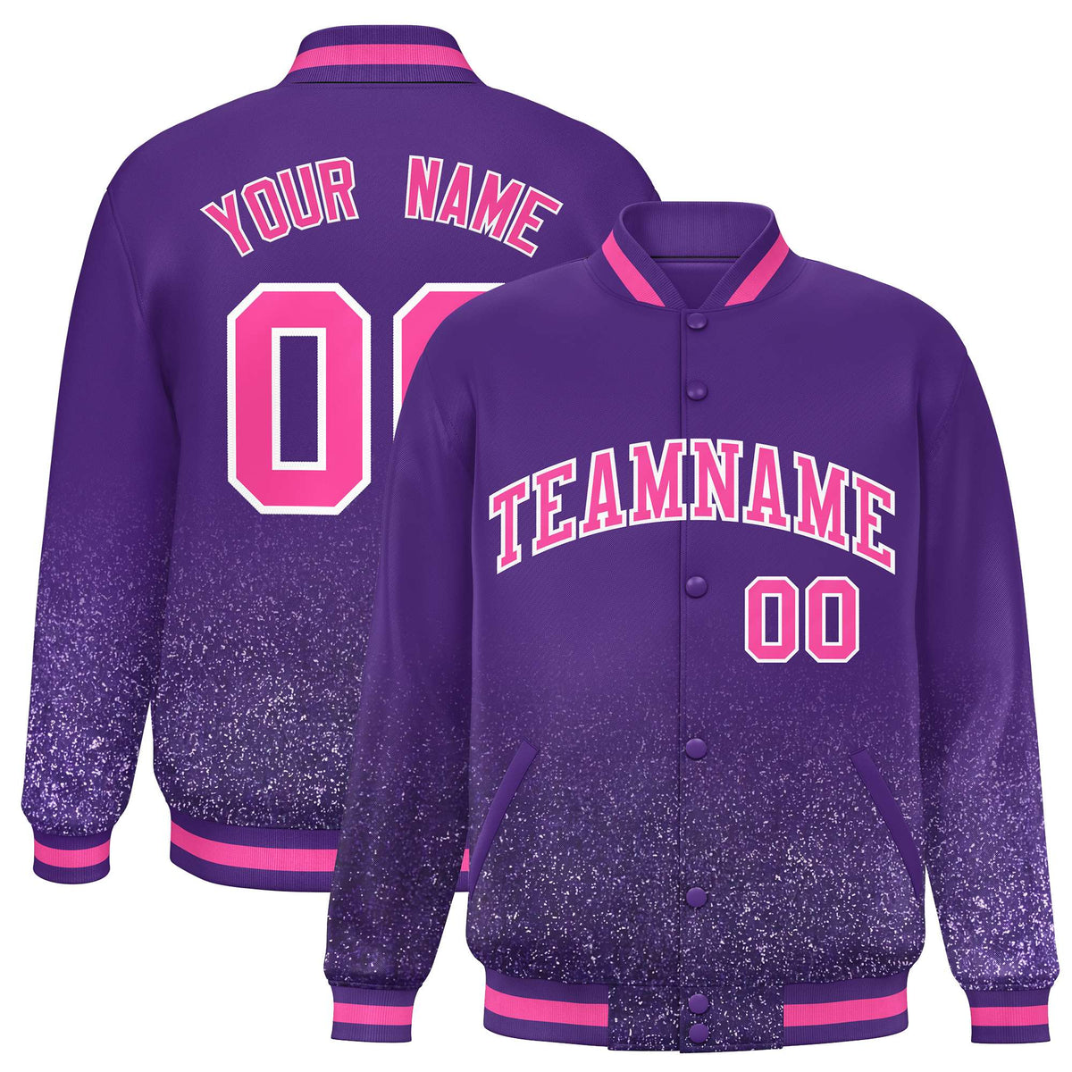 Custom Purple Varsity Full-Snap Sparkle-Effect Pattern Letterman Baseball Jacket