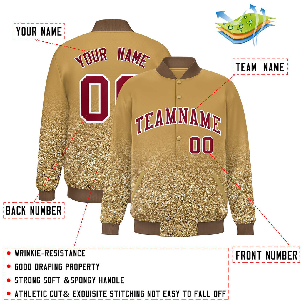 Custom Old Gold Varsity Full-Snap Sparkle-Effect Pattern Letterman Baseball Jacket