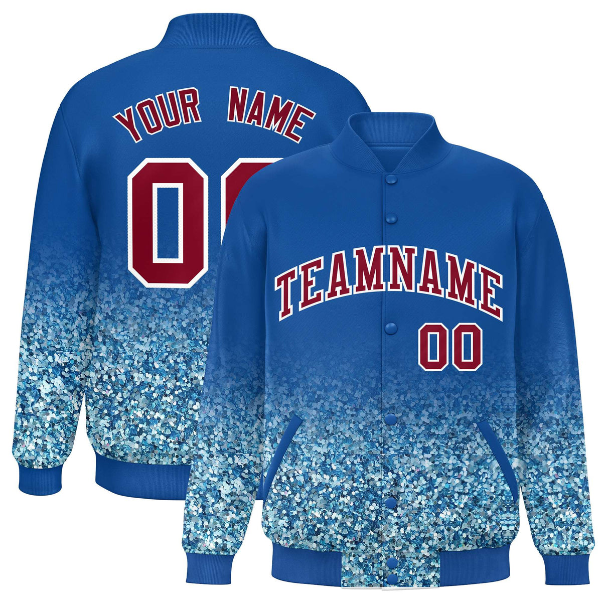 Custom Royal Varsity Full-Snap Sparkle-Effect Pattern Letterman Baseball Jacket