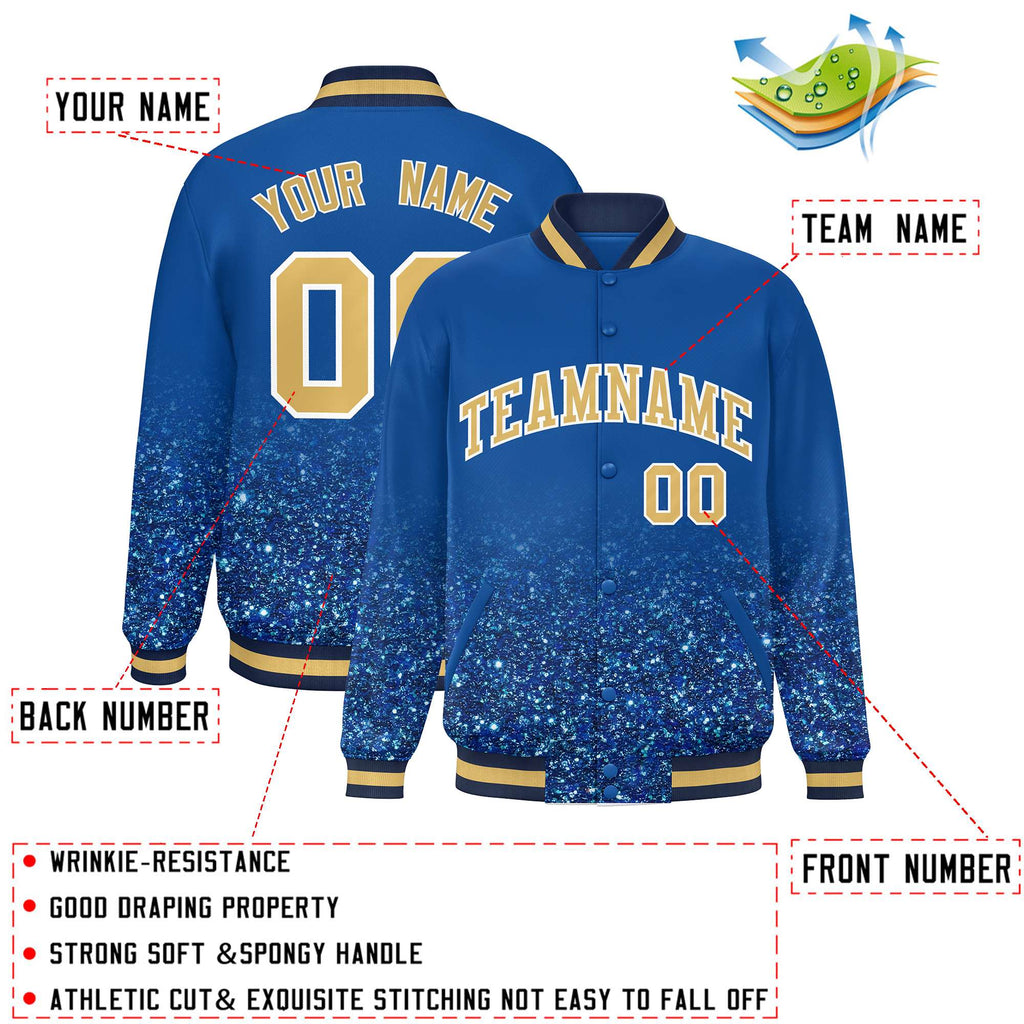 Custom Royal Varsity Full-Snap Sparkle-Effect Pattern Letterman Baseball Jacket