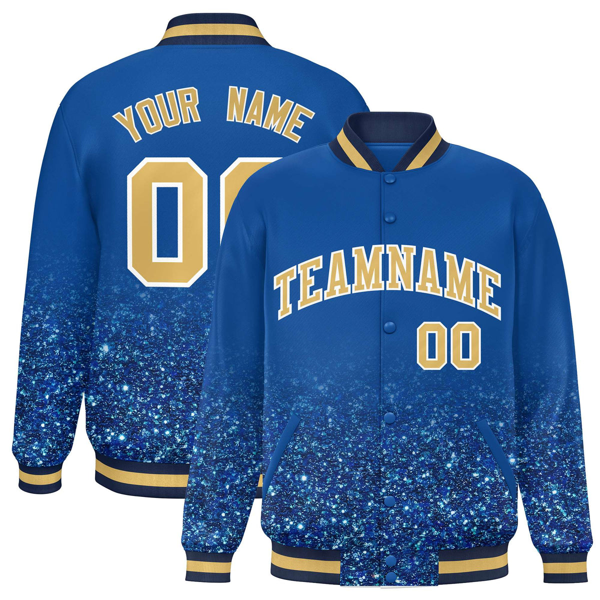Custom Royal Varsity Full-Snap Sparkle-Effect Pattern Letterman Baseball Jacket