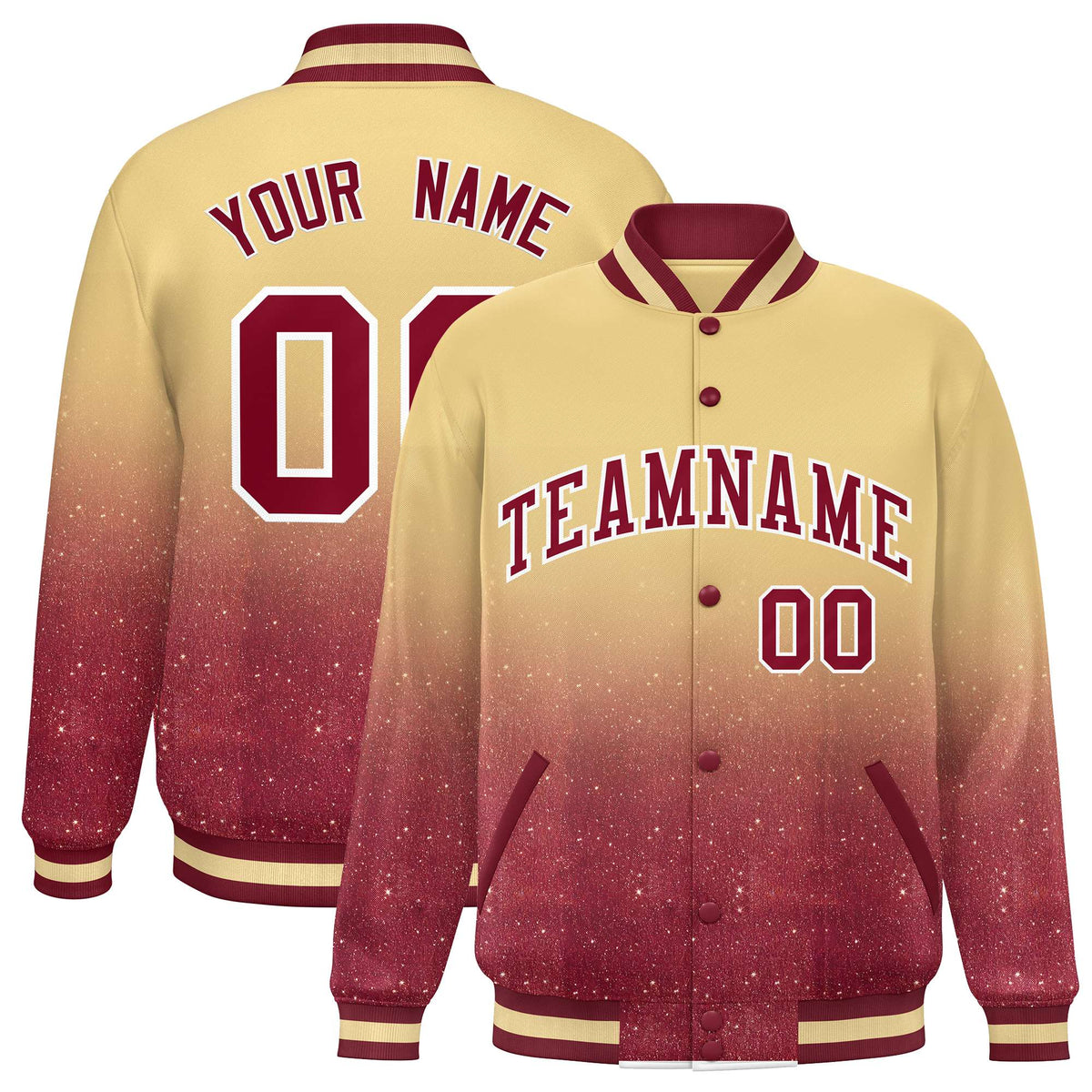 Custom Khaki Varsity Full-Snap Sparkle-Effect Pattern Letterman Baseball Jacket