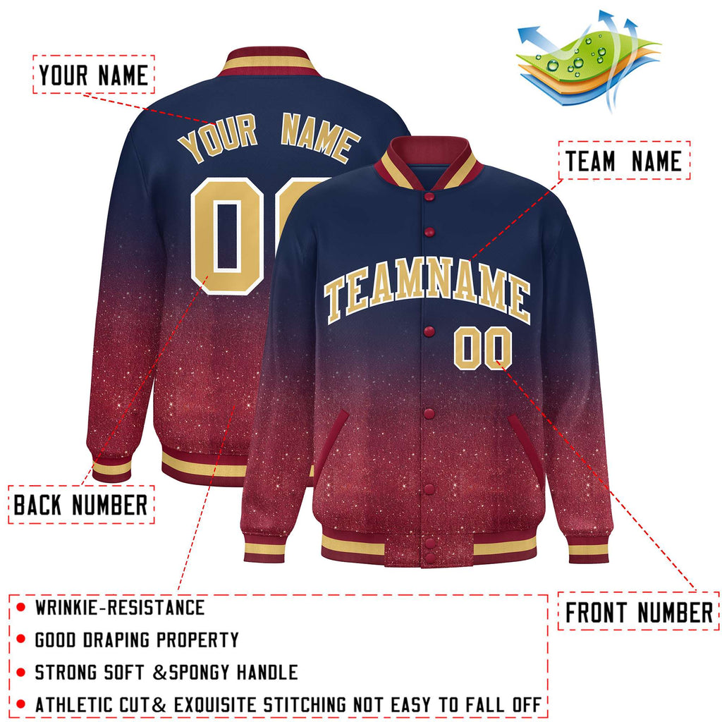 Custom Navy Varsity Full-Snap Sparkle-Effect Pattern Letterman Baseball Jacket