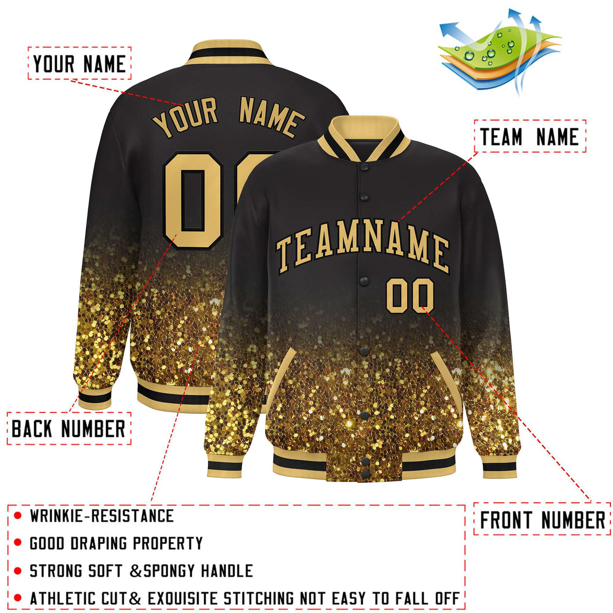 Custom Brown Varsity Full-Snap Sparkle-Effect Pattern Letterman Baseball Jacket