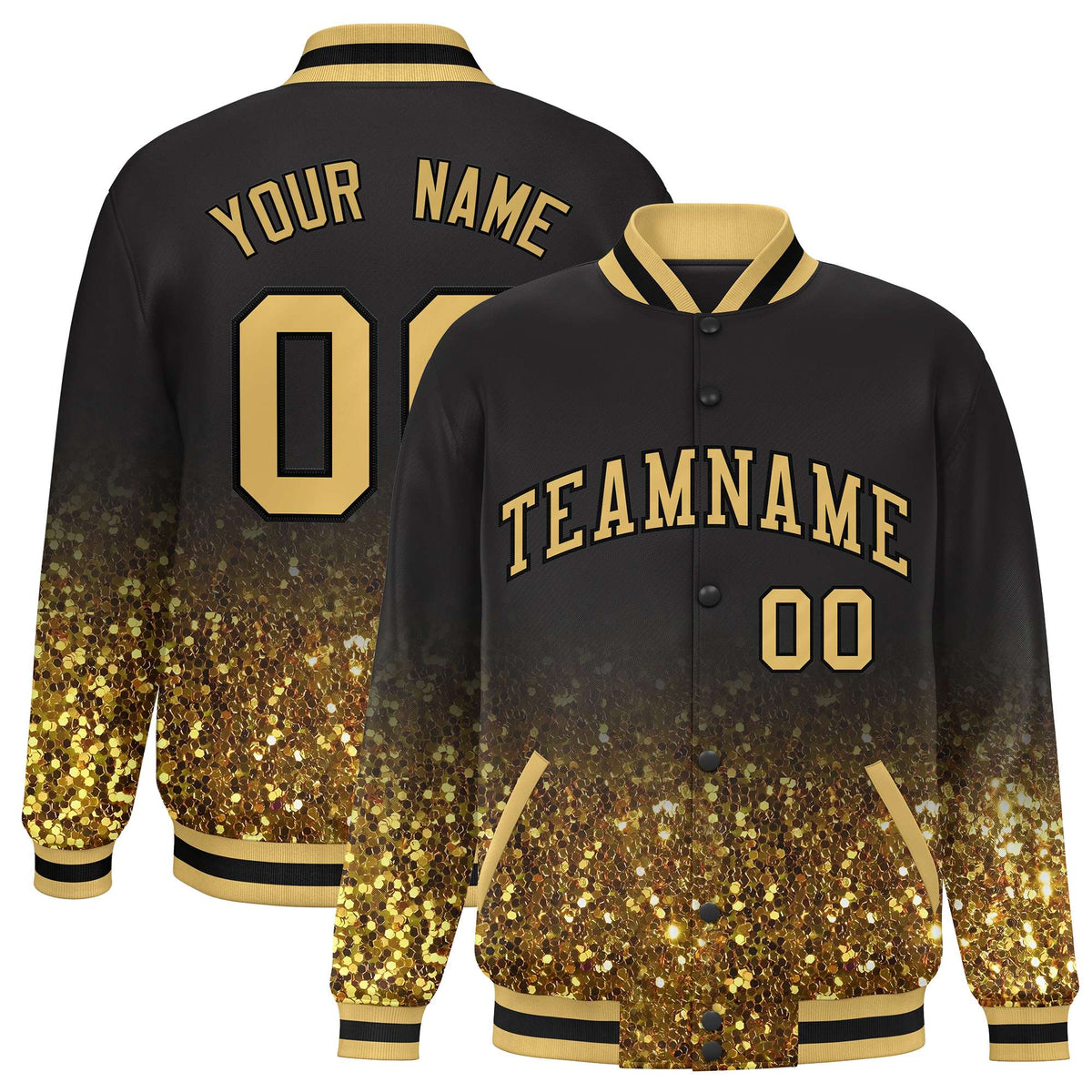 Custom Brown Varsity Full-Snap Sparkle-Effect Pattern Letterman Baseball Jacket