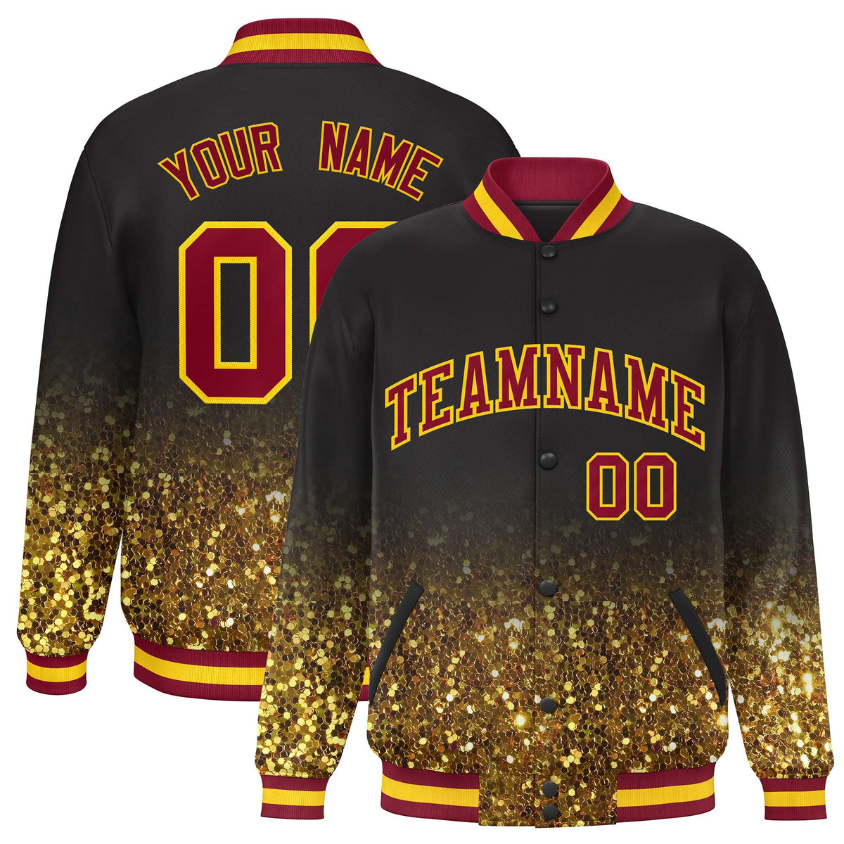 Custom Brown Varsity Full-Snap Sparkle-Effect Pattern Letterman Baseball Jacket