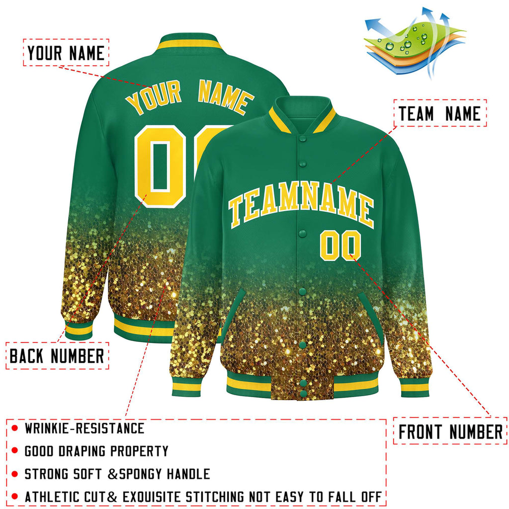 Custom Teal Varsity Full-Snap Sparkle-Effect Pattern Letterman Baseball Jacket
