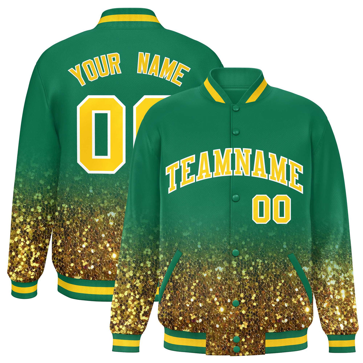 Custom Teal Varsity Full-Snap Sparkle-Effect Pattern Letterman Baseball Jacket