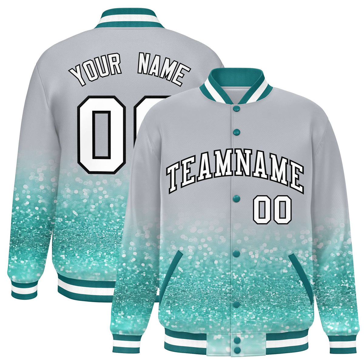 Custom Gray Varsity Full-Snap Sparkle-Effect Pattern Letterman Baseball Jacket