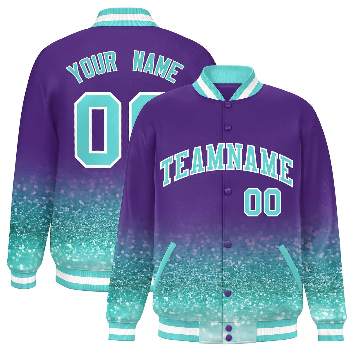 Custom Purple Varsity Full-Snap Sparkle-Effect Pattern Letterman Baseball Jacket