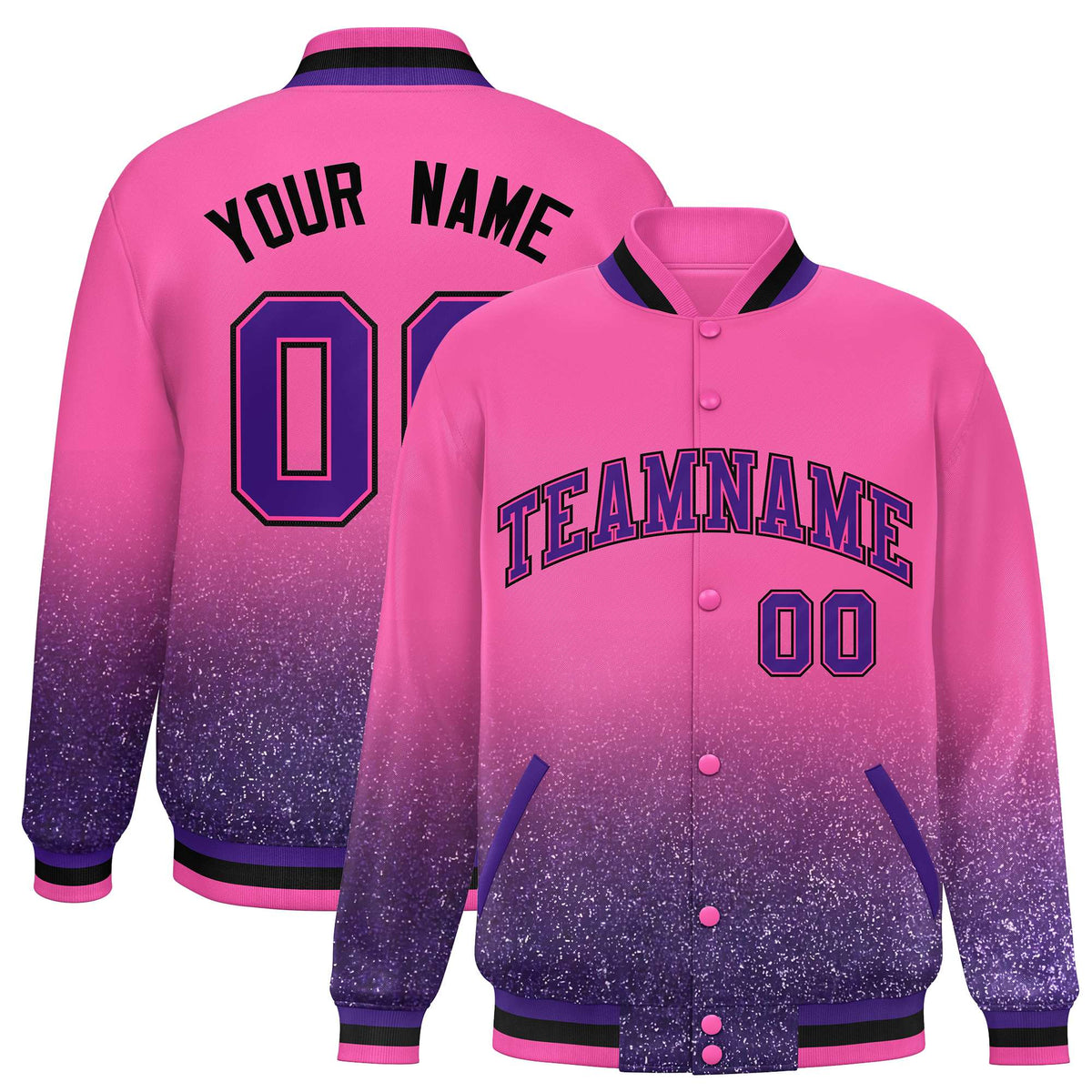 Custom Pink Varsity Full-Snap Sparkle-Effect Pattern Letterman Baseball Jacket
