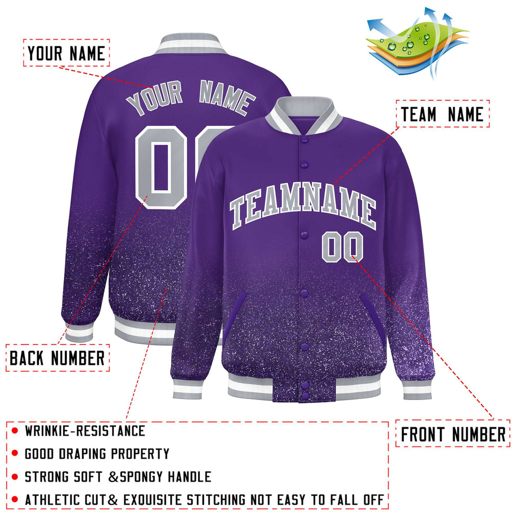 Custom Purple Varsity Full-Snap Sparkle-Effect Pattern Letterman Baseball Jacket