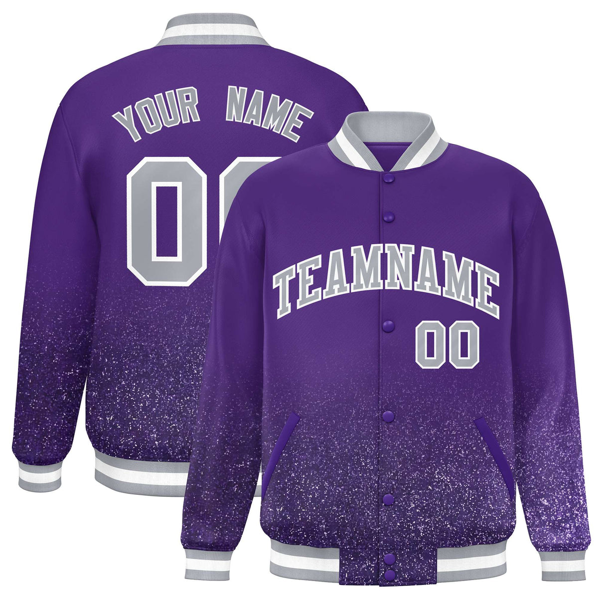 Custom Purple Varsity Full-Snap Sparkle-Effect Pattern Letterman Baseball Jacket