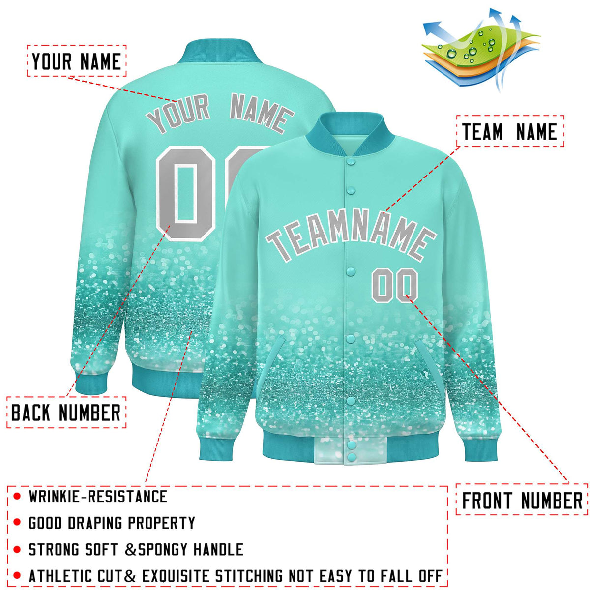Custom Bright Green Varsity Full-Snap Sparkle-Effect Pattern Letterman Baseball Jacket