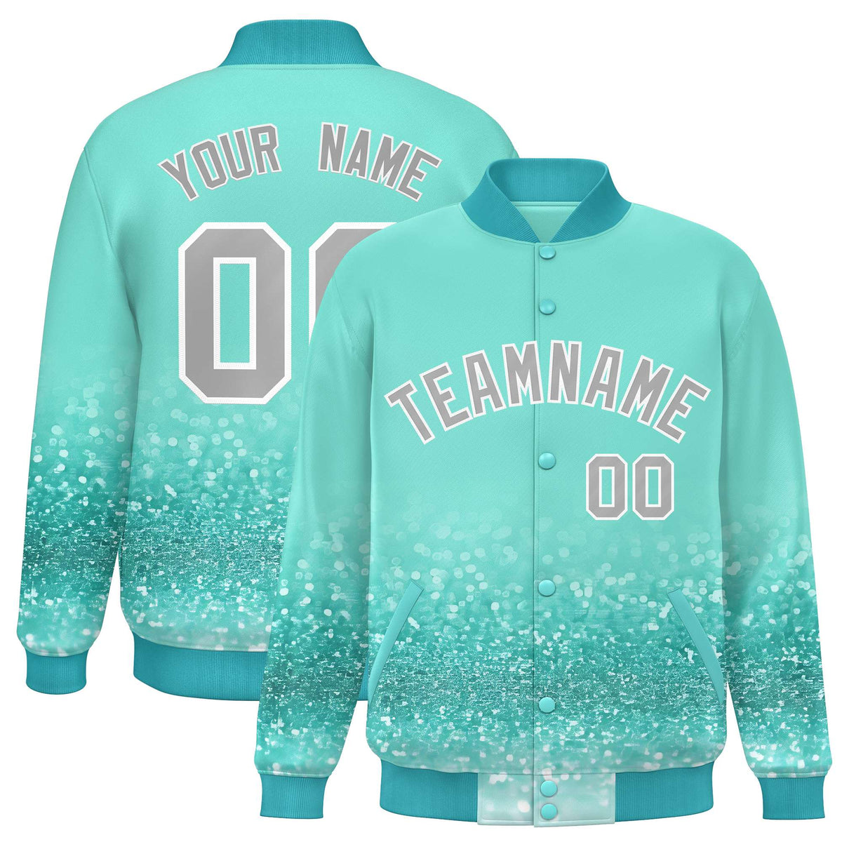 Custom Bright Green Varsity Full-Snap Sparkle-Effect Pattern Letterman Baseball Jacket