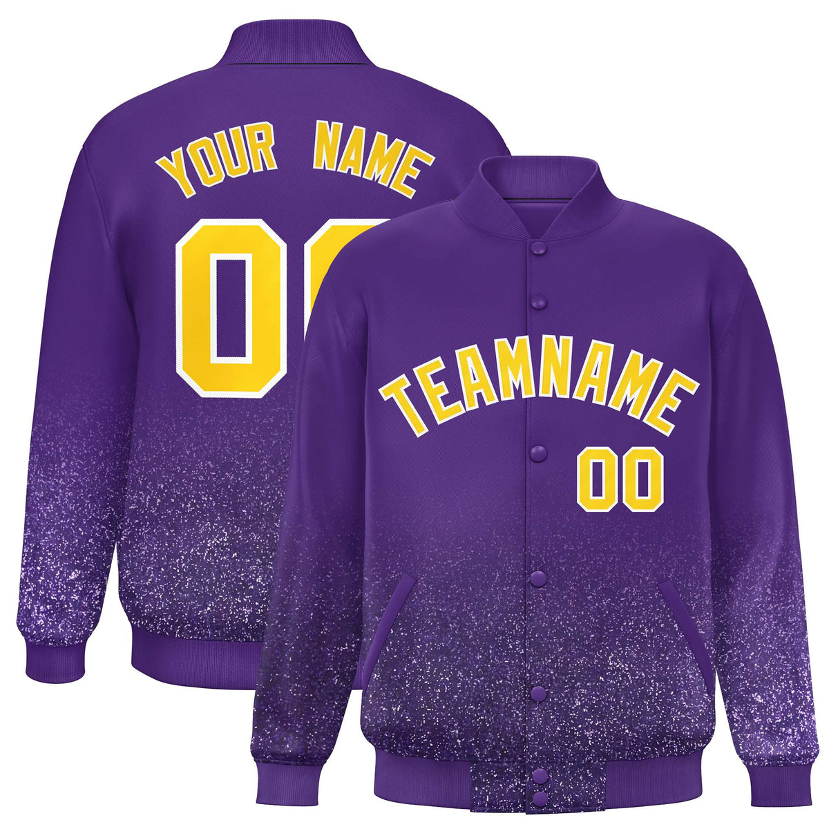 Custom Purple Varsity Full-Snap Sparkle-Effect Pattern Letterman Baseball Jacket