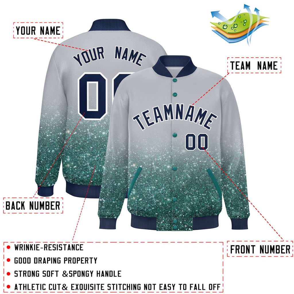 Custom Gray Varsity Full-Snap Sparkle-Effect Pattern Letterman Baseball Jacket