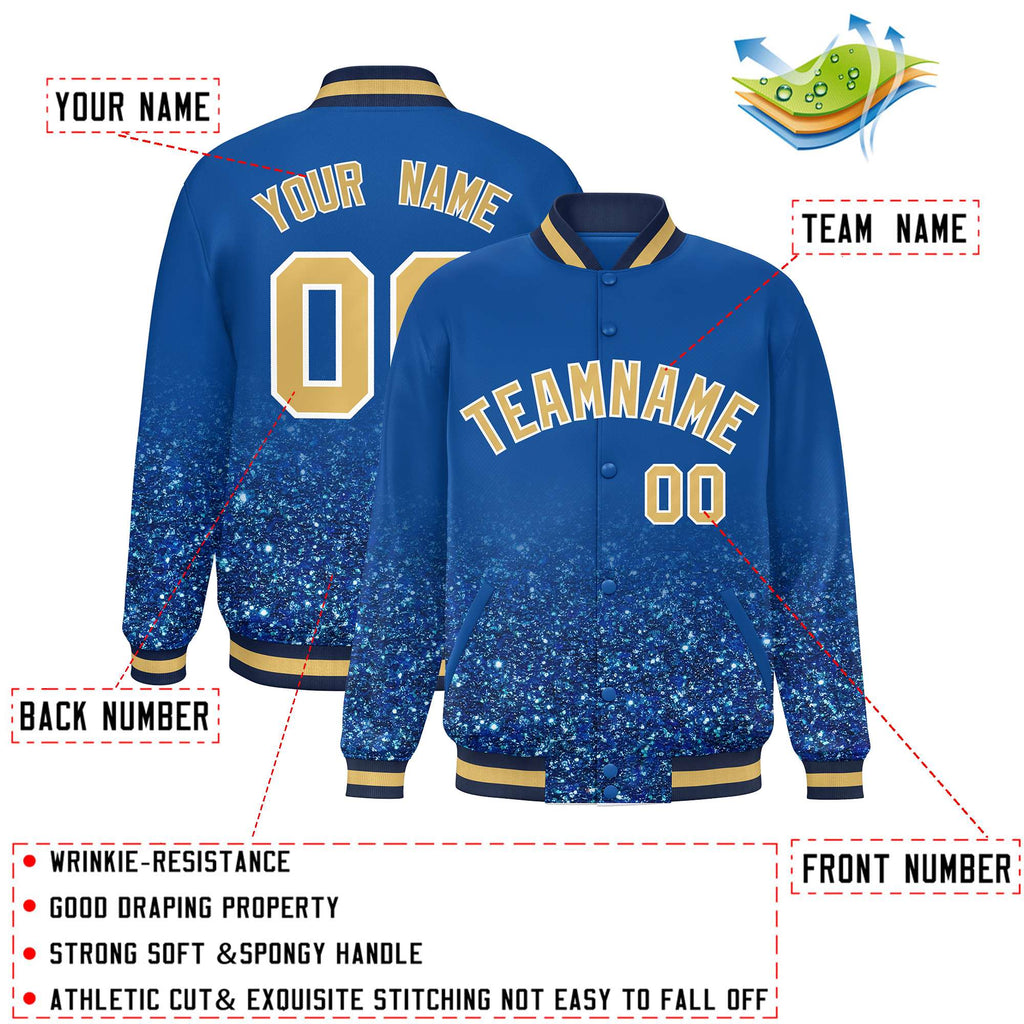 Custom Royal Varsity Full-Snap Sparkle-Effect Pattern Letterman Baseball Jacket