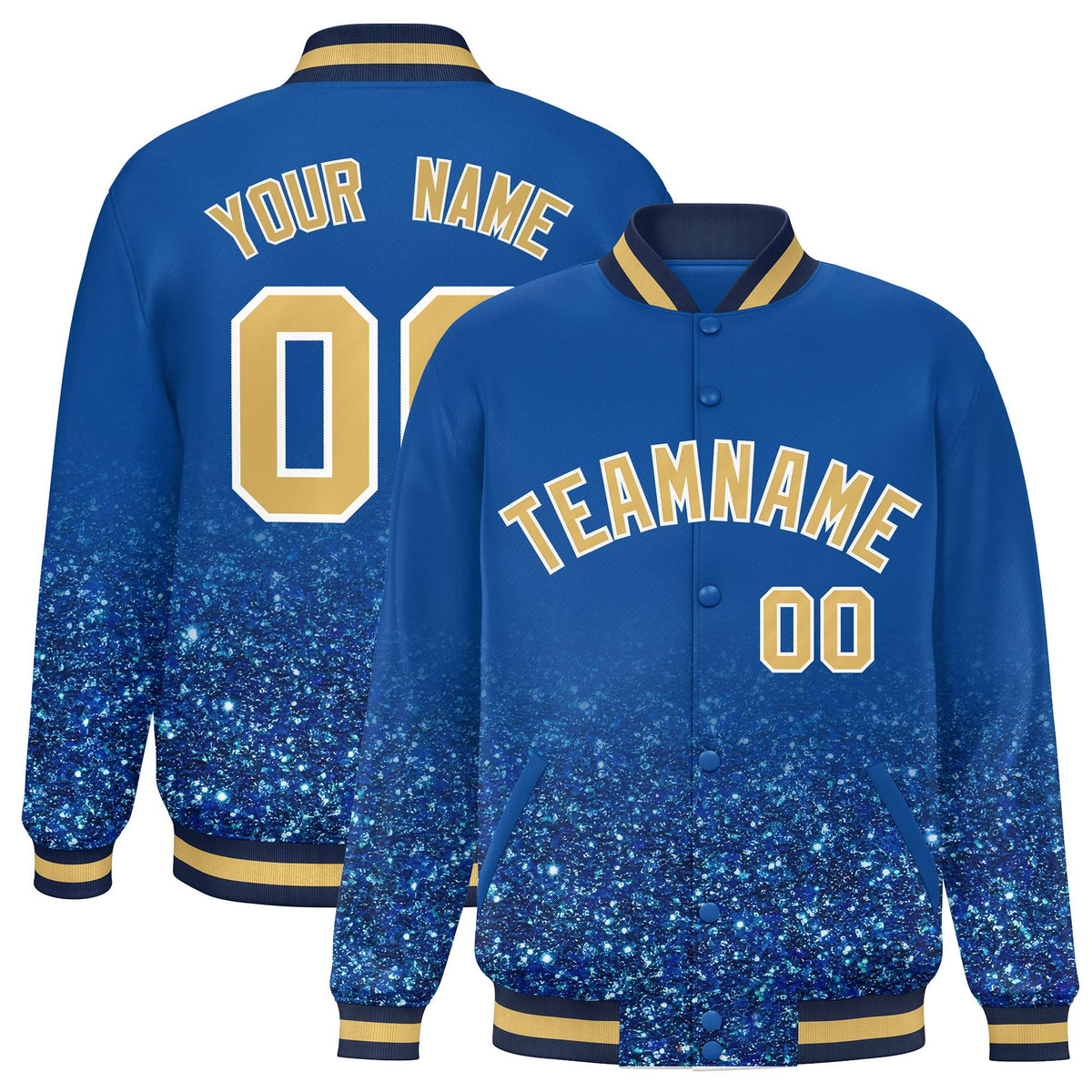 Custom Royal Varsity Full-Snap Sparkle-Effect Pattern Letterman Baseball Jacket