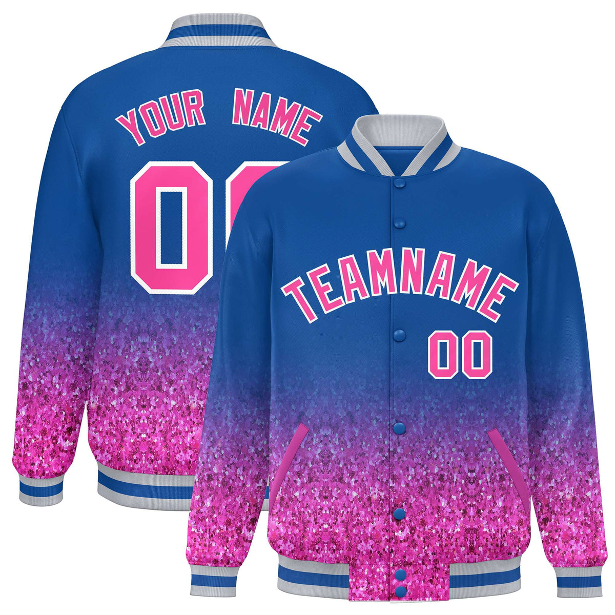 Custom Royal Varsity Full-Snap Sparkle-Effect Pattern Letterman Baseball Jacket