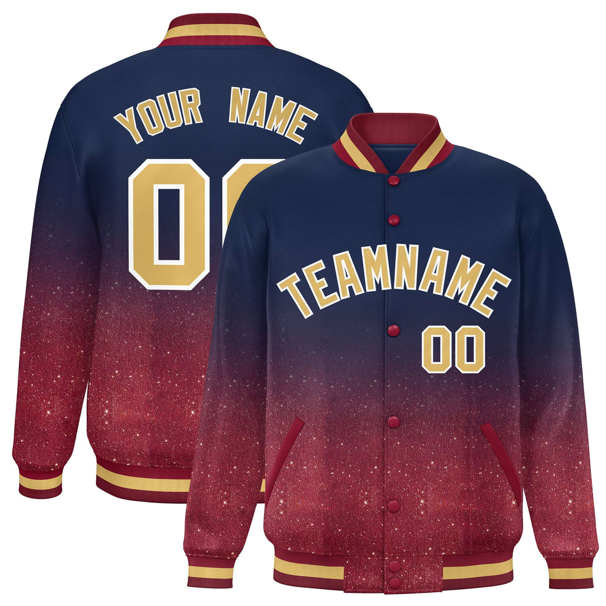 Custom Navy Varsity Full-Snap Sparkle-Effect Pattern Letterman Baseball Jacket