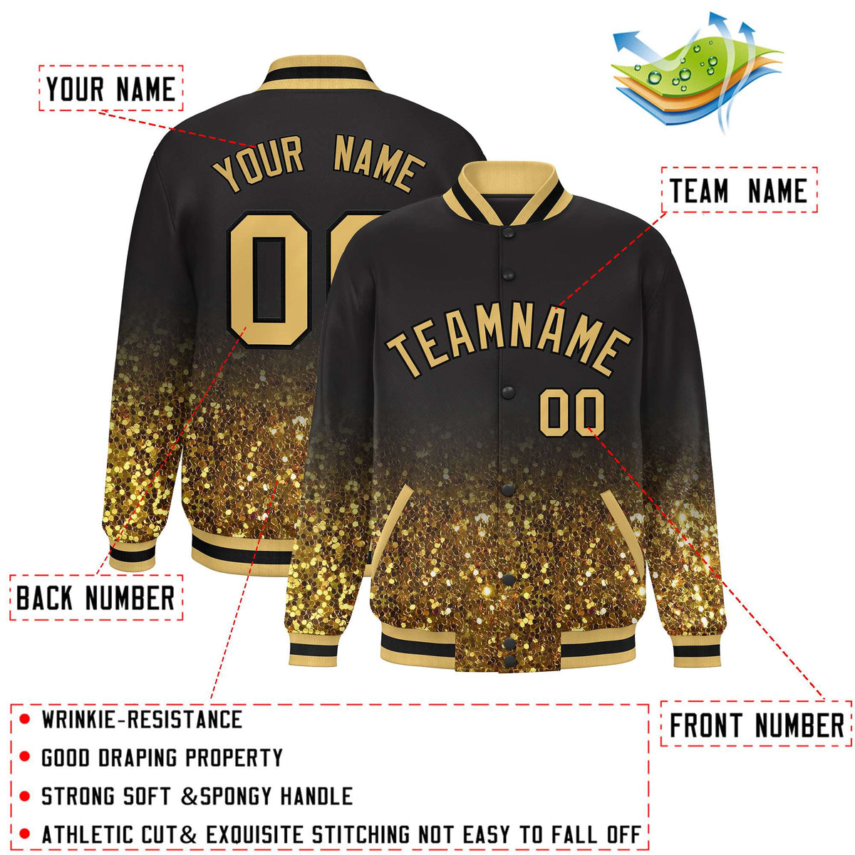 Custom Brown Varsity Full-Snap Sparkle-Effect Pattern Letterman Baseball Jacket