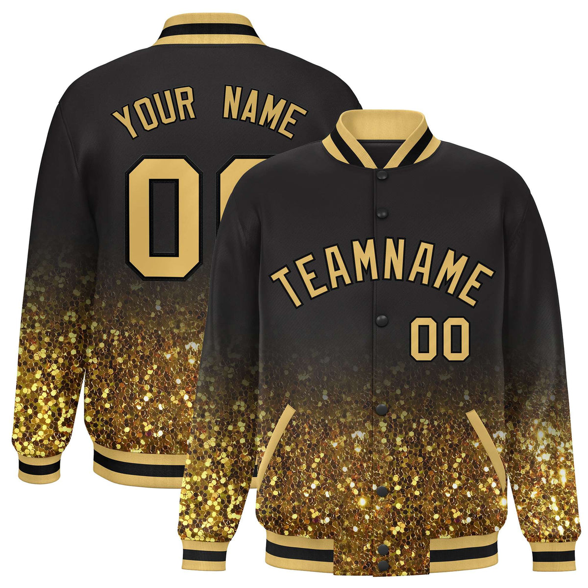 Custom Brown Varsity Full-Snap Sparkle-Effect Pattern Letterman Baseball Jacket