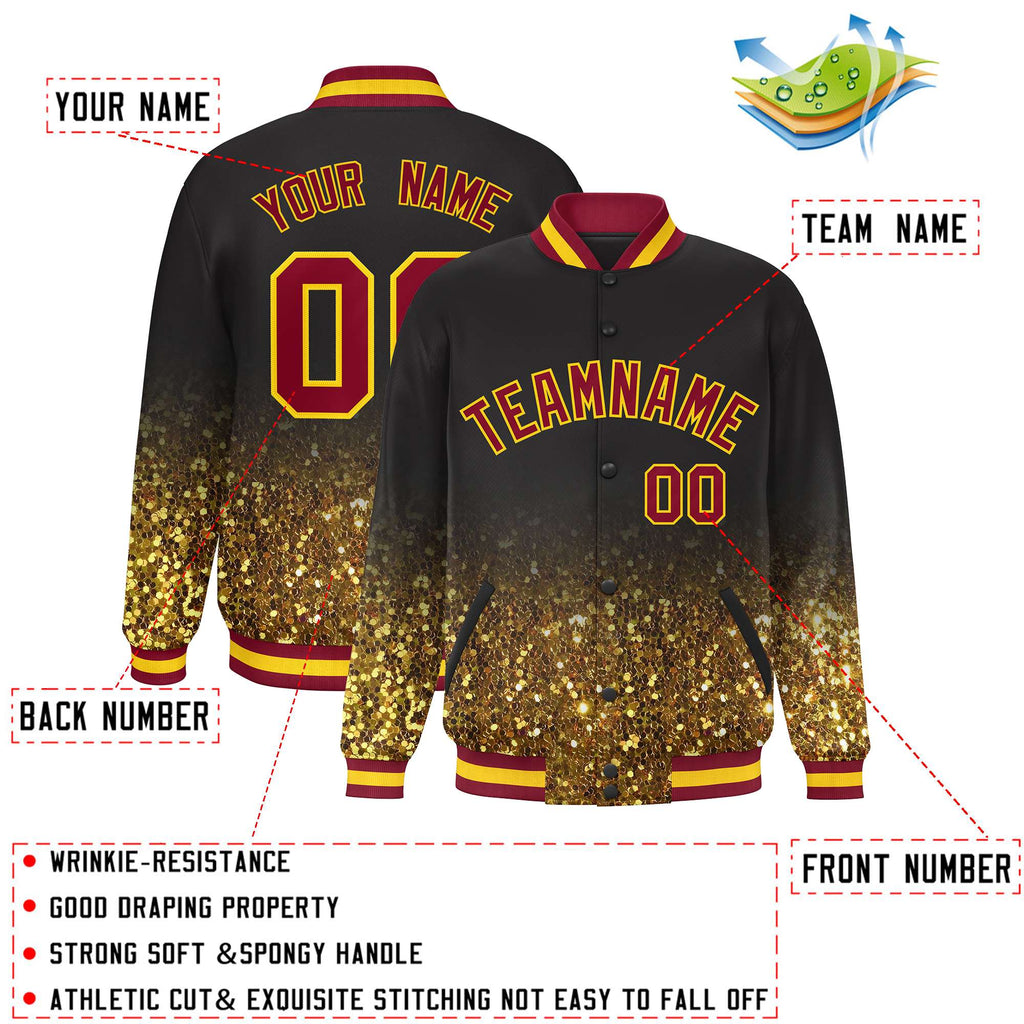 Custom Brown Varsity Full-Snap Sparkle-Effect Pattern Letterman Baseball Jacket
