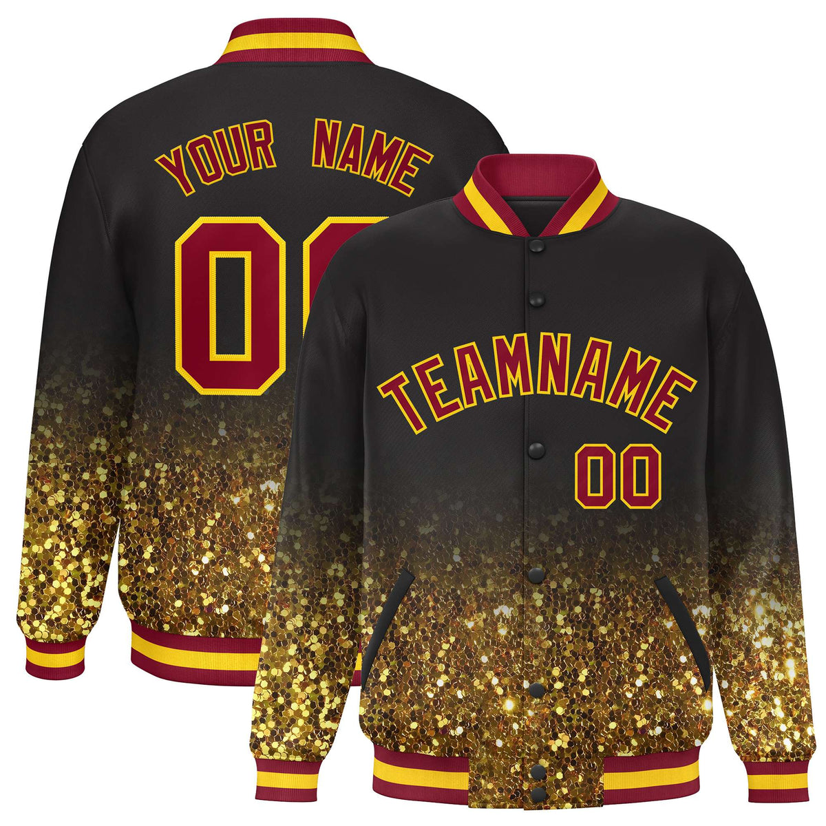Custom Brown Varsity Full-Snap Sparkle-Effect Pattern Letterman Baseball Jacket