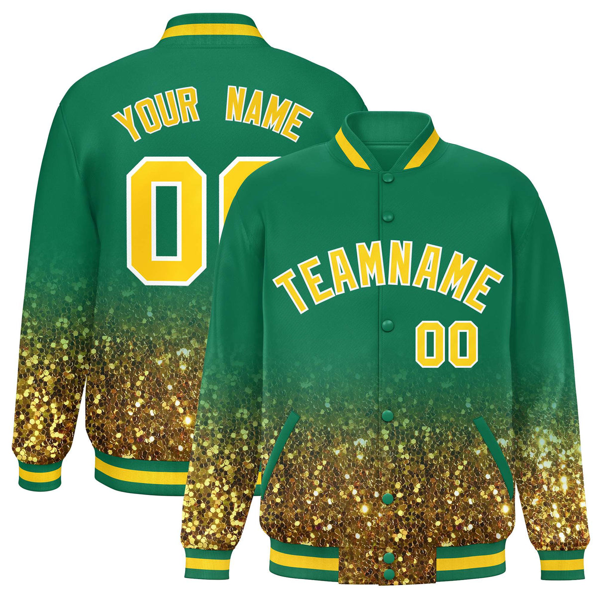 Custom Teal Varsity Full-Snap Sparkle-Effect Pattern Letterman Baseball Jacket
