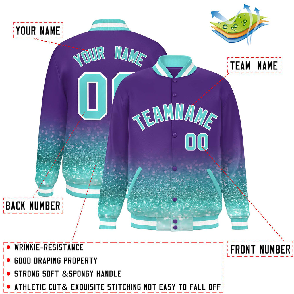 Custom Purple Varsity Full-Snap Sparkle-Effect Pattern Letterman Baseball Jacket